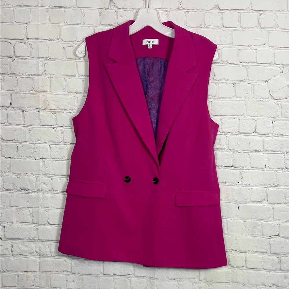 Fate Double-Breasted Sleeveless Blazer Vest Structured Fuchsia NWT Size Large